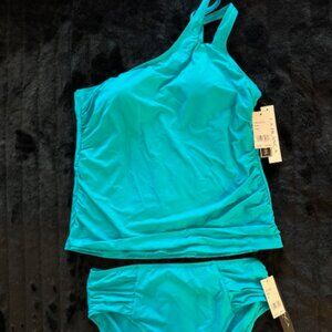 La Blanca turquoise blue one shoulder tankini bikini NWT
